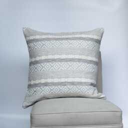 Aztec Boucle Chenille Extra-Large Cushion Cover in Grey. Traditional Mayan Geometric Striped Ikat Design Stone Grey & Beige. 23X23