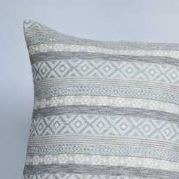 Aztec Boucle Chenille Extra-Large Cushion Cover in Grey. Traditional Mayan Geometric Striped Ikat Design Stone Grey & Beige. 23X23 - thumbnail 2