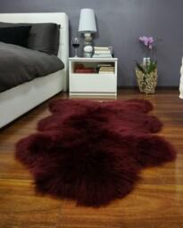 "Burgundy Sheepskin Throw Rug, Genuine Leather, Comfy Cozy - 48"" X 28"