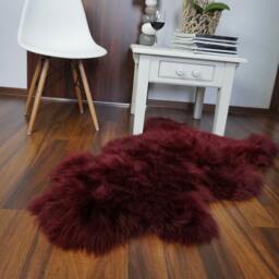 "Burgundy Sheepskin Throw Rug, Genuine Leather, Comfy Cozy - 48"" X 28" - thumbnail 2