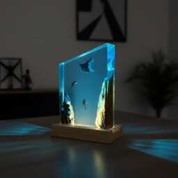 Manta Ray Diver Resin Night Light Ocean Led Desk Lamp - thumbnail 1