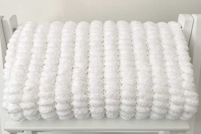 Hand Knitted Pom Baby Blanket - White Car Seat Size - Approx 48cmx50cm - image 1