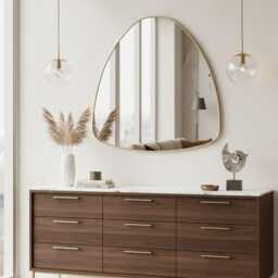 Handmade Asymmetrical Brass Arch Mirror - Modern Organic Design Mirrors - thumbnail 3