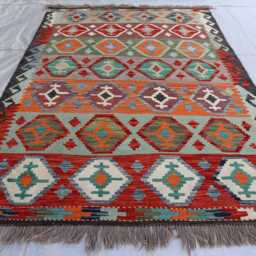 4'11x7'2 Flatweave Chubi Kilim Rug, Turkmen Oriental Rug, Afghan Tribal Maimana Vintage Rug For Bedroom, Livingroom - thumbnail 2