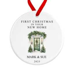 First Christmas in Your New Home Decoration - Personalised Tree Ornament Green Door Ceramic Bauble Housewarming Gift At - thumbnail 3