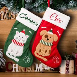Custom Embroidered Pet Christmas Stocking, Personalized Name Dog & Cat Holiday Home Decoration Gift