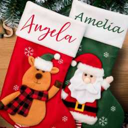 Custom Embroidered Pet Christmas Stocking, Personalized Name Dog & Cat Holiday Home Decoration Gift - thumbnail 2