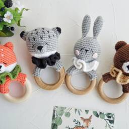 Woodland Baby Shower Gift Basket, Wolf Deer Fox Bunny Bear Raccoon Cotton Toys, Future Mom Box, Personalized For Newborn - thumbnail 3