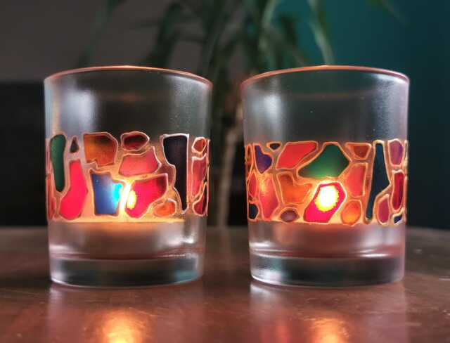 Small Handmade Stained Glass Style Tealight Holder - Archipelago Islands Design - image 1