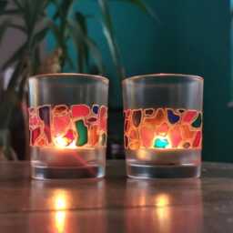 Small Handmade Stained Glass Style Tealight Holder - Archipelago Islands Design - thumbnail 3