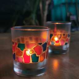 Small Handmade Stained Glass Style Tealight Holder - Archipelago Islands Design - thumbnail 2