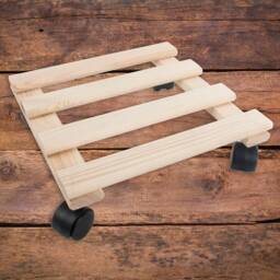 Wooden Plant Pot Trolley Stand - Round Or Square- Flower Dolly Planter Caddy Mover Holder With Wheels Unfinished Plain Pine To Decorate - thumbnail 3