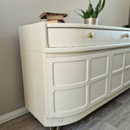 Mid Century Luxury Sideboard Nathan - Curved Teak Cream Steel Hairpin Legs - thumbnail 2
