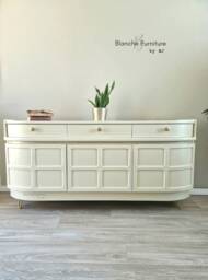 Mid Century Luxury Sideboard Nathan - Curved Teak Cream Steel Hairpin Legs - thumbnail 1