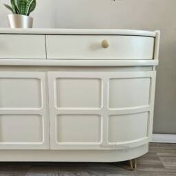 Mid Century Luxury Sideboard Nathan - Curved Teak Cream Steel Hairpin Legs - thumbnail 3