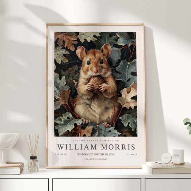 William Morris Print, Art, Exhibition Poster, Woodland Nursery Decor, Mouse Gifts, Nature Wall Animal Prints - image 1