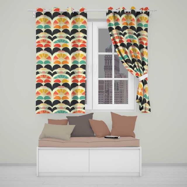 Abstract Sunrise Arch Layers Seamless Pattern Readymade Eyelet Ring Top Thermal 100% Blackout Curtains - image 1
