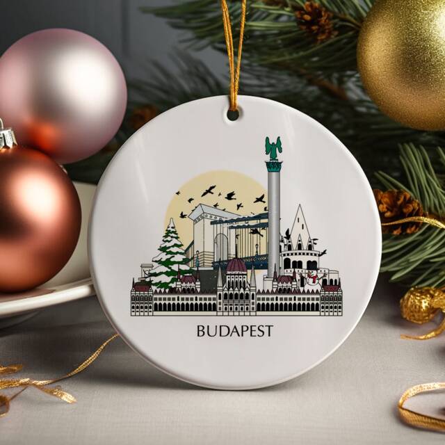 Budapest Hungary Personalised Christmas Tree Ceramic Ornament Decoration Gift Present Festive Souvenir Custom Bauble - image 1