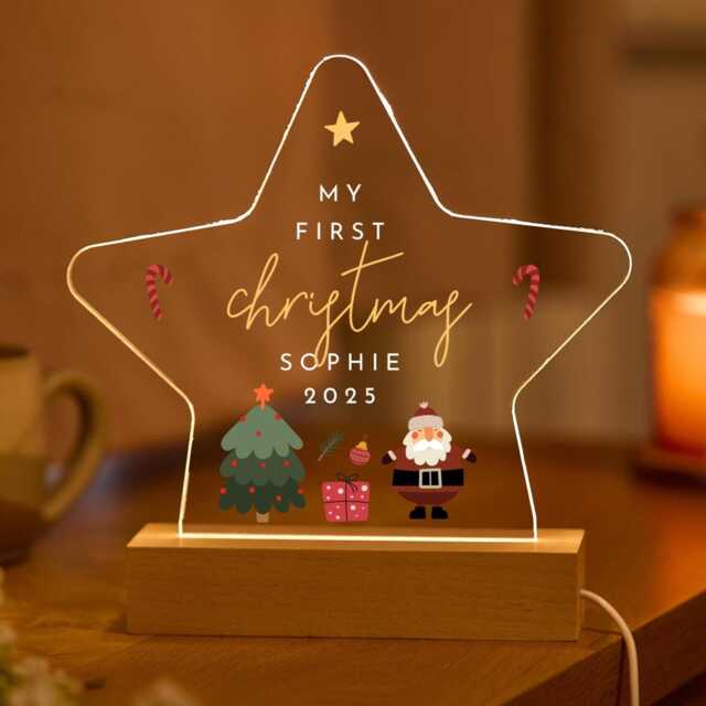 Personalised First Christmas Gift For Boy Or Girl - Star Night Light Custom Baby Led Lamp Keepsake Child, Nephew, Niece, Son, Daughter - image 1