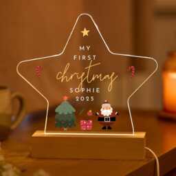 Personalised First Christmas Gift For Boy Or Girl - Star Night Light Custom Baby Led Lamp Keepsake Child, Nephew, Niece, Son, Daughter