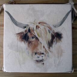 Highland Cow Reversible Seat Pads, Sets Of Square Kitchen Chair Cushions - thumbnail 2
