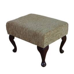 Handmade Small Footstool in Brown Lizard Fabric - Hopsack Upholstered British Custom Made - thumbnail 1