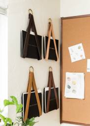 Leather Strap Hanging File Storage Organizer Holder For Wall Hung Magazine Office Decor Mail