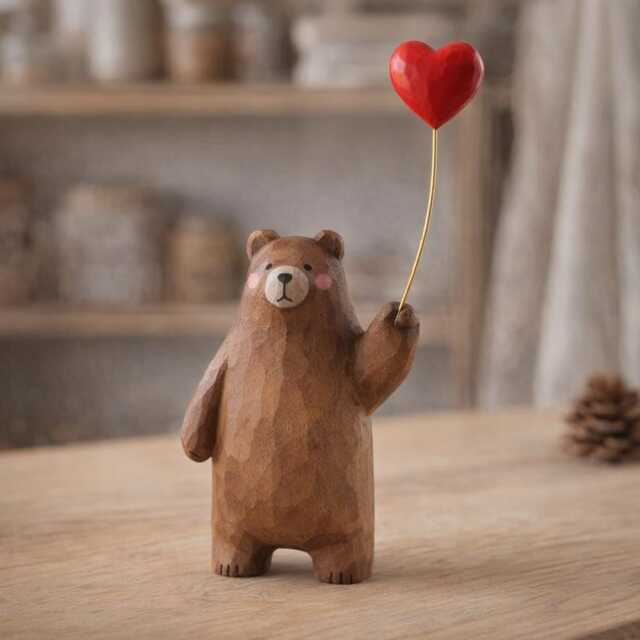 Wooden Bear Figurine With Balloon - Handcrafted Animal Decor Cute Ornament Gift Idea Nursery & Home Personalized Option - image 1