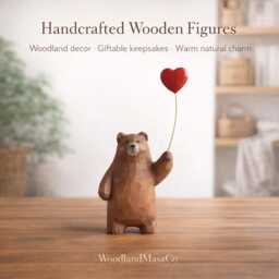 Wooden Bear Figurine With Balloon - Handcrafted Animal Decor Cute Ornament Gift Idea Nursery & Home Personalized Option - thumbnail 3