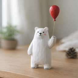 Wooden Bear Figurine With Balloon - Handcrafted Animal Decor Cute Ornament Gift Idea Nursery & Home Personalized Option - thumbnail 4
