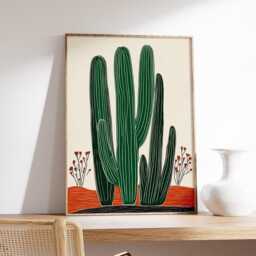 Cactus Wall Art Print, Modern Desert Poster, Green & Terracotta Botanical Illustration - thumbnail 2