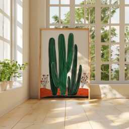 Cactus Wall Art Print, Modern Desert Poster, Green & Terracotta Botanical Illustration - thumbnail 4