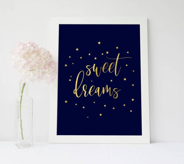 Sweet Dreams Gold Foil Print - Room Decor Nursery Contemporary Wall Art Handmade Gift Idea Bedroom - image 1