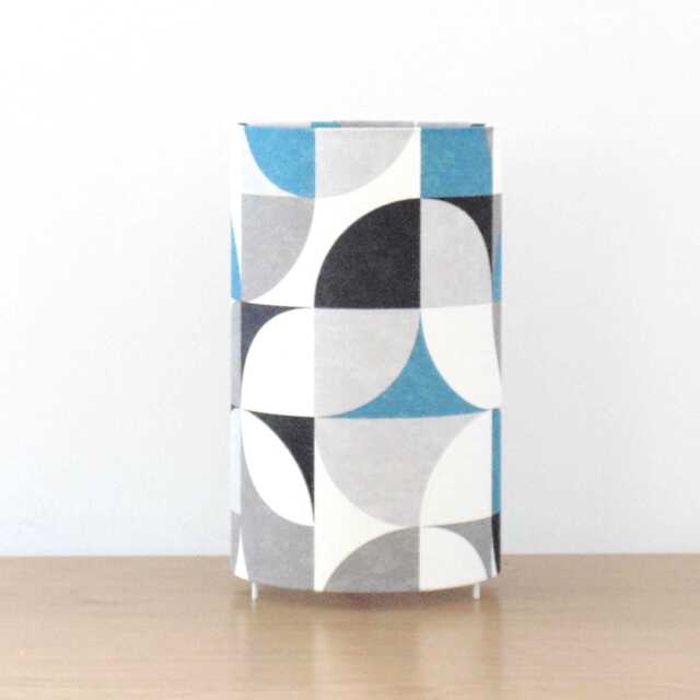 Retro Vintage Geometric Pattern Tube Lamp in Blue & Grey, Bedside Lamp, Accent Christmas/Birthday Gift Idea, Decorative - image 1