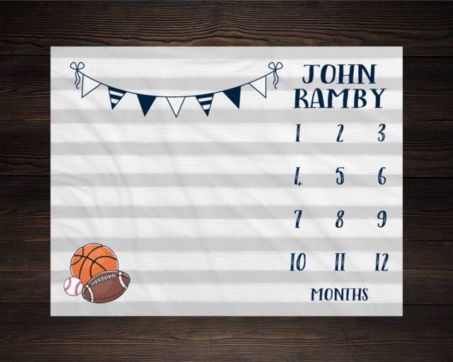 Sports Milestone Blanket Monthly Growth Tracker Soft Fleece Baby Shower Gift Newborn Watch Me Grow Boy Bm14 - image 1
