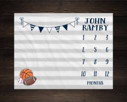 Sports Milestone Blanket Monthly Growth Tracker Soft Fleece Baby Shower Gift Newborn Watch Me Grow Boy Bm14 - thumbnail 1