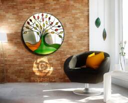 Round Tree Of Life Design Stained Glass Mirror