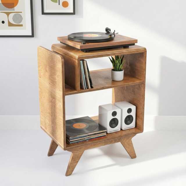 Vinyl Record Turntable Stand , Modern Player Table, Storage, Plywood Furniture, Wooden Hifi Cabinet - image 1