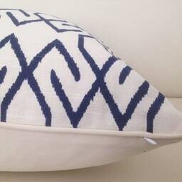 Blue & White Geometric Pillow Cover, Hampton Style Decorative Cushion - thumbnail 3