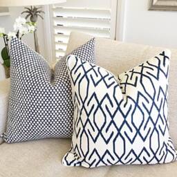 Blue & White Geometric Pillow Cover, Hampton Style Decorative Cushion - thumbnail 2