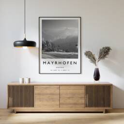 Mayrhofen Austria Ski Poster Black & White Travel Print - thumbnail 1