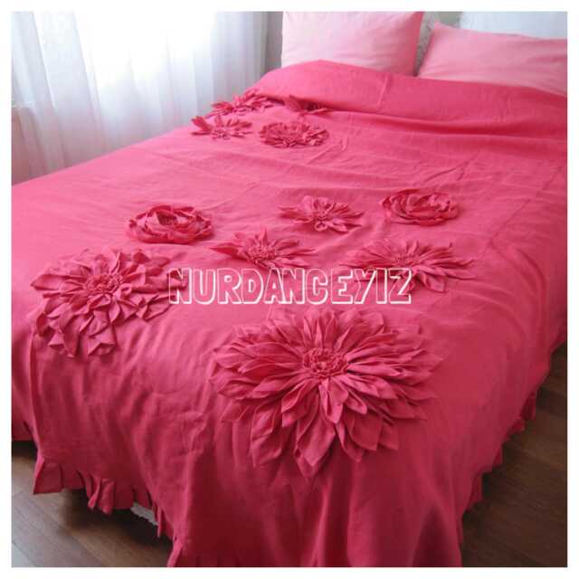 Handmade Linen Flower Applique Duvet Cover - Bohemian Queen King Bedding - image 1