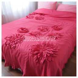 Handmade Linen Flower Applique Duvet Cover - Bohemian Queen King Bedding