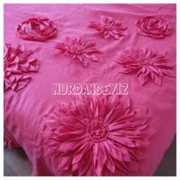 Handmade Linen Flower Applique Duvet Cover - Bohemian Queen King Bedding - thumbnail 3