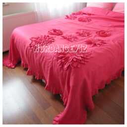 Handmade Linen Flower Applique Duvet Cover - Bohemian Queen King Bedding - thumbnail 2