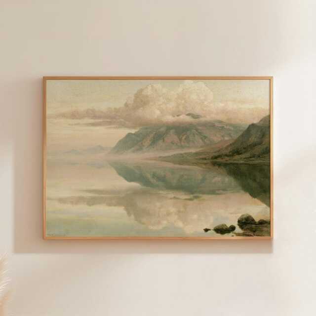Mountain Lake Poster, Teal Reflection Wall Art, Vintage Landscape Print - image 1