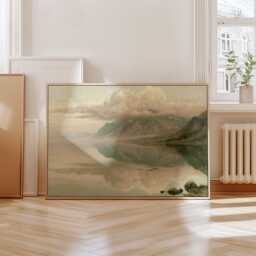 Mountain Lake Poster, Teal Reflection Wall Art, Vintage Landscape Print - thumbnail 4