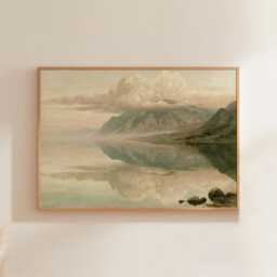 Mountain Lake Poster, Teal Reflection Wall Art, Vintage Landscape Print - thumbnail 1