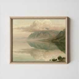 Mountain Lake Poster, Teal Reflection Wall Art, Vintage Landscape Print - thumbnail 3
