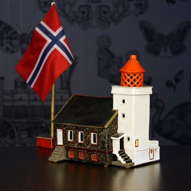 Handmade Ceramic Lighthouse Obrestad Fyr Norway Tealight Holder, Nordic Art Decor, Home Decoration New Ornament, Table D??cor - image 1
